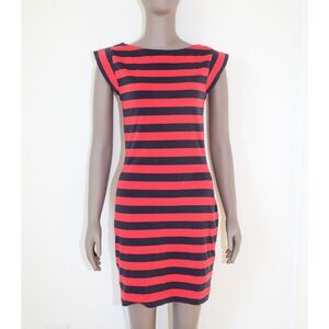 Vintage‎ Y2K Summer Casual Mini Dress Striped Dress Scoop Neck Short Dress Small